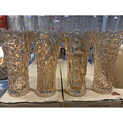 Lọ hoa Thủy tinh hoa văn Vàng, Màu cao 30 Cm (giao màu ngẫu nhiên)