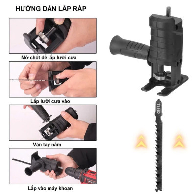 Biến Máy Khoan thành Máy Cưa Lọng Cầm Tay: Bộ Chuyển Đổi HILDA (Tặng 3 Lưỡi Cưa) Loại Tốt