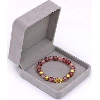 Vòng tay thạch anh dâu tây 8 ly - cẩn Tỳ Hưu inox vàng VTADTTHVB8 + hộp mhung - hợp mệnh Hỏa, mệnh Thổ