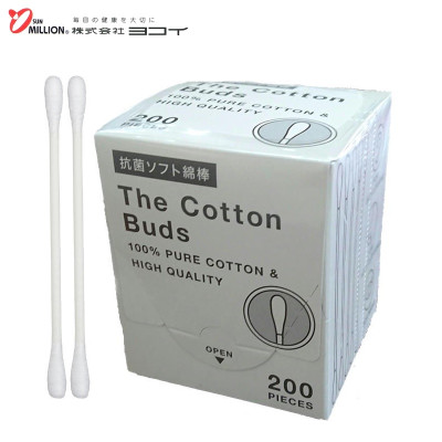 Hộp 200 chiếc tăm bông cao cấp Nhật Bản Sanritsu 100% Bông gòn tự nhiên siêu mềm kháng khuẩn an toàn cho người sử dụng