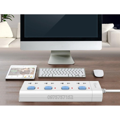 Ổ cắm điện đa năng cao cấp GONGNIU, ổ cắm điện 4 ổ cắm 4 công tắc có dây 3m, bảo hành chính hãng 3 năm 1 đổi 1