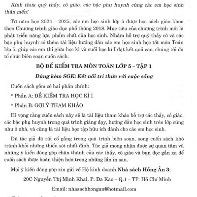 Bộ Đề Kiểm Tra Môn Toán Lớp 5 - (Dùng Kèm SGK Kết Nối Tri Thức Với Cuộc Sống) - HA
