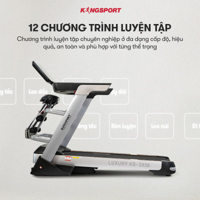 Máy chạy bộ tại nhà KingSport Luxury KS-2050 Đa Năng Có Chức Nâng Dốc Tự Động, Kèm Theo Đai Massage Và Thanh Gập Bụng