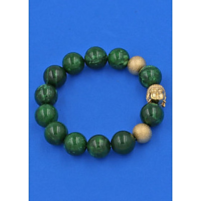 Chuỗi đeo tay Cẩm Thạch Sơn Thủy 14 ly - Vòng tay Phật A Di Đà hạt inox VCTDNNLVHB14 - hợp mệnh Mộc, mệnh Hỏa - Vòng đeo tay size lớn