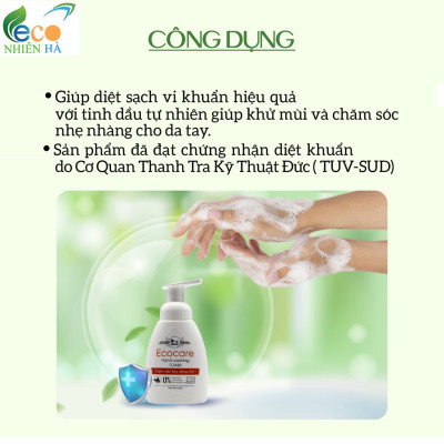 Nước rửa tay ECOCARE 4L tinh dầu thiên nhiên hữu cơ, nước rửa tay tạo bọt, không khô da tay