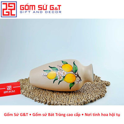 Lọ hoa dáng đùi dế vẽ cam Gốm Sứ G&T