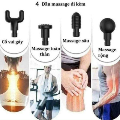 Máy Massage Cầm Tay, Súng Massage Cầm Tay Đa Năng Với 4 Đầu Massage, 6 Chế Độ, Màu Ngẫu Nhiên - Hàng Nhập Khẩu