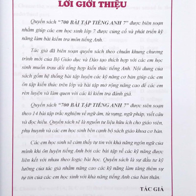 700 Bài Tập Tiếng Anh Lớp 7 (Theo Chương Trình Giáo Dục Phổ Thông Mới)