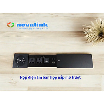 Ổ điện âm bàn họp nắp mở trượt dọc Novalink ST-W, tích hợp sạch không dây, hdmi, sạc USB-C, RJ45. Nhập khẩu chính hãng.
