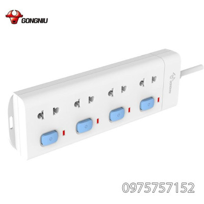 Ổ cắm điện đa năng cao cấp GONGNIU, ổ cắm điện 4 ổ cắm 4 công tắc có dây 3m, bảo hành chính hãng 3 năm 1 đổi 1