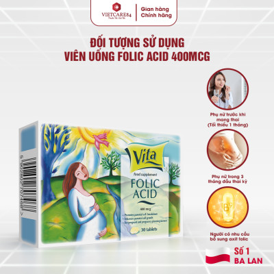 [Mua 2 tặng 1] Viên Uống Bà Bầu Folic Acid 400mcg Tablets | Giúp Bổ Sung Folic Acid - Nhập Khẩu Chính Hãng