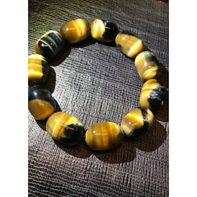 VÒNG ĐÁ MẮT HỔ KHÚC VÀNG TỰ NHIÊN ĐẸP NAM mạng KIM THUỶ HẠT 13MM KHÚC DÀI 18MM 