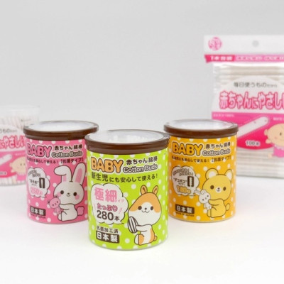 Combo 03 Hộp tăm bông ngoáy tai in hình dễ thương cho bé Sanyo - Made in Japan