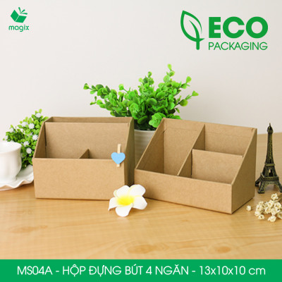 MS04A - Hộp đựng bút 4 ngăn đa năng bằng giấy carton - Kệ đựng bút để bàn