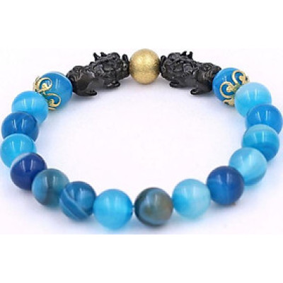  Chuỗi hạt đeo tay Thạch Anh Xanh Dương Sọc size 8 ly, 10 ly, 12 ly - Vòng tay Tỳ Hưu Đôi inox đen VTAXBSTHHEV8 - hợp mệnh Mộc, mệnh Thủy