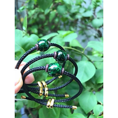 Vòng Tay Đá Cẩm thạch lu TRÒN xanh đậm dây đen kiểu xinh xắn bóng đẹp lắm Chất liệu hạt lu 100% đá cẩm thạch tự nhiên Hợp Nữ mệnh Thủy, Mộc, Hỏa ạ