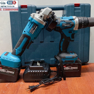 Bộ Combo 2 Máy Gồm Máy Khoan Pin Và Máy Mài Pin Dùng Pin 15 Cell 199V Lõi Đồng Không Than - Tặng Hộp Đựng - Bảo Hành 12 Tháng