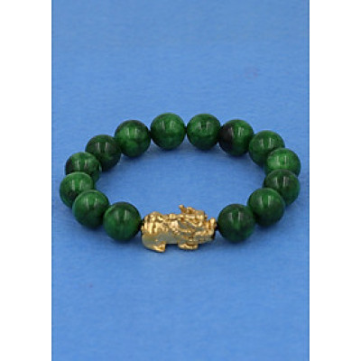 Chuỗi đeo tay Cẩm Thạch Đông Ninh 12 ly - cẩn Tỳ Hưu inox vàng VCTDNTHV12