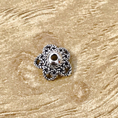 Combo 8 cái charm bạc chụp hạt, bọc hạt họa tiết hoa văn 8mm - Ngọc Quý Gemstones