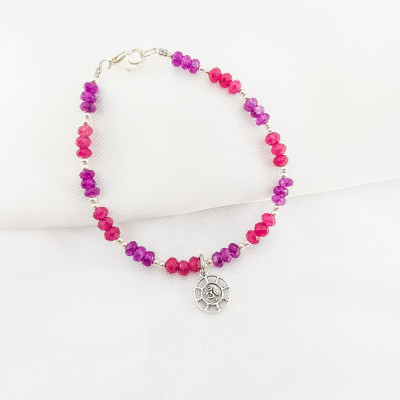 Vòng tay mệnh hỏa, thổ đá Agate mix charm chữ OM