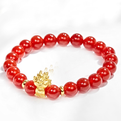 Vòng Tay Đá Mã Não Đỏ Charm Tuổi Thìn Bạc Mạ Vàng 24K