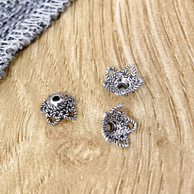 Combo 8 cái charm bạc chụp hạt, bọc hạt họa tiết hoa văn 8mm - Ngọc Quý Gemstones