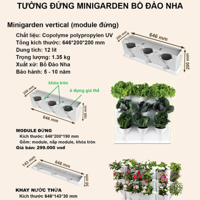 CHẬU MODULE TRỒNG RAU BAN CÔNG NHẬP KHẨU BỒ ĐÀO NHA (1 BỘ gồm 1 Module + Nắp đậy + 6 nút khóa)