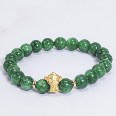 Vòng Tay Phong Thủy Nữ Đá Cẩm Thạch Sơn Thủy Phối Charm Tuổi Thân Bạc Mạ Vàng 24K (8mm) Mệnh Mộc, Hỏa Ngọc Quý Gemstones