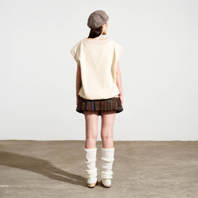 DOTTIE - Áo gilet cộc tay phối màu - Beige - T0837