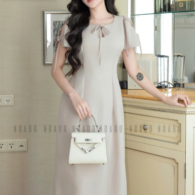 Đầm nude kem cổ giọt nước NGADO , đầm dài , đâm dự tiệc , công sở