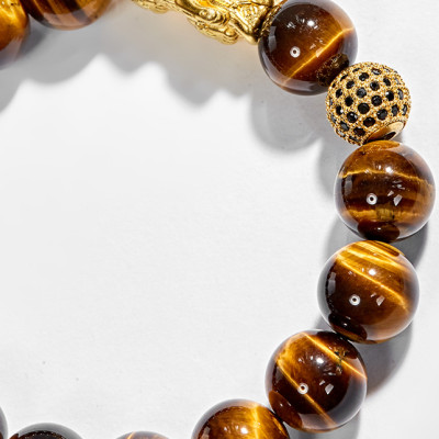 Vòng Tay Nam Đá Mắt Hổ Vàng Nâu Phối Tỳ Hưu Bạc Mạ Vàng 24K Ngọc Quý Gemstones