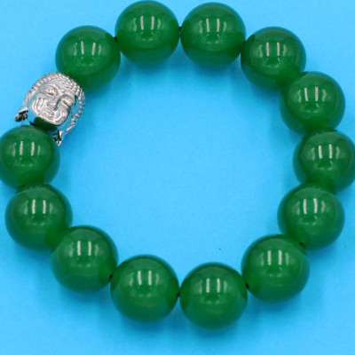 Chuỗi tay thạch anh xanh lá 14 ly - charm Như Lai inox trắng VTXLNLT14 - hợp mệnh Hỏa, mệnh Mộc