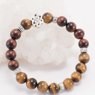 Vòng Đá Thạch Anh Mắt Hổ Phối Charm Bạc (8mm)