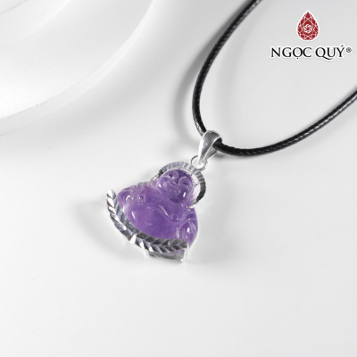 Mặt dây chuyền phật di lặc thạch anh tím bọc bạc 26x26mm mệnh hỏa. thổ - Ngọc Quý Gemstones