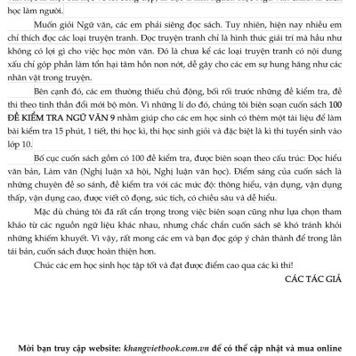 100 Đề Kiểm Tra Ngữ Văn 9 - KV