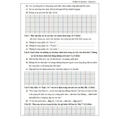 Đề Kiểm Tra Tiếng Việt 3 - Tập 2