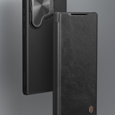 Bao da cho SamSung Galaxy S24 Ultra chính hãng Nillkin Qin Prop Leather có ngăn cài thẻ ATM, thẻ chung cư, chống sốc, có nắp đậy camera sau và chân chống - Hàng chính hãng