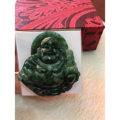 MẶT DÂY CHUYỀN PHẬT DI LẶC TO Cao 42mm x Ngang 44,5mm x Dầy 11mm  CẦM THỎI VÀNG NHƯ Ý CƯỜI TƯƠI ĐÁ CẨM THẠCH TỰ NHIÊN XANH ĐẬM BÓNG ĐẸP  NAM BỌC VÀNG LÊN LÀM MẶT DÂY CHUYỀN ĐẸP ĐẸP Ạ