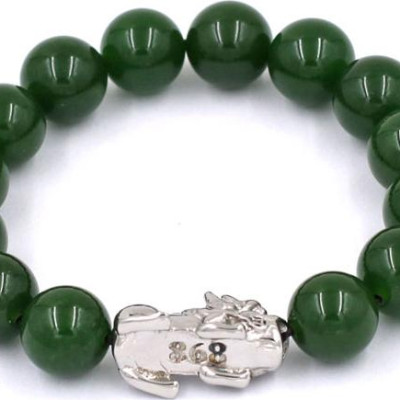 Chuỗi đeo tay thạch anh xanh rêu 12 ly - cẩn Tỳ Hưu inox VTAXRTHT12 - hợp mệnh Hỏa, mệnh Mộc