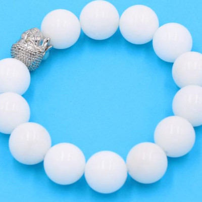 Chuỗi tay san hô trắng 14 ly - cẩn hạt Như Lai trắng VSHTNLT14 - hợp mệnh Kim, mệnh Thủy