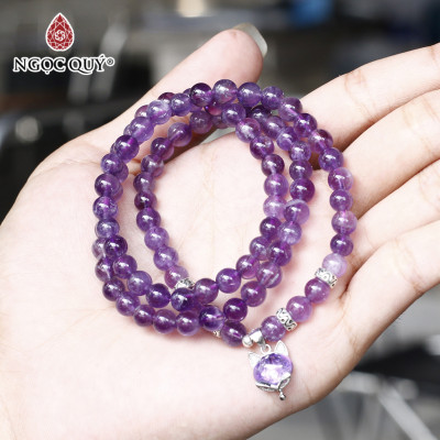 Vòng 3 line đá thạch anh tím phối hồ ly 6mm mệnh hỏa, thổ - Ngọc Quý Gemstones