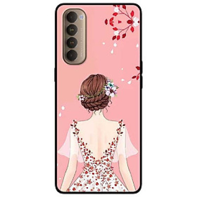 Ốp lưng dành cho Oppo Reno 4 Pro mẫu Cô Gái Váy Hồng Nền Hồng