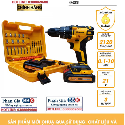 Máy Khoan Pin Hukan 21V KHÔNG CHỔI THAN Tặng Kèm 23 Chi Tiết