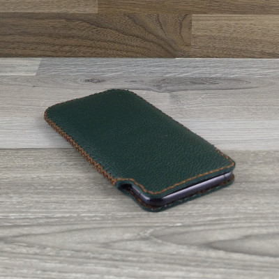 Bao Da Túi Rút dành cho iphone 6 plus / 7 plus/ 8 plus Da Bò Hạt Màu Xanh Rêu