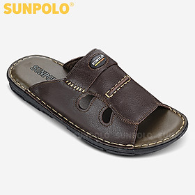 Dép nam quai ngang da bò SUNPOLO AQN005 phiên bản nâu