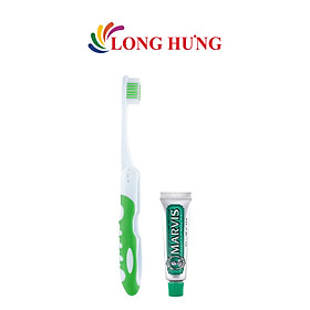 Set kem đánh răng Marvis Strong Mint 10ml + 1 Bàn chải gập Marvis - Hàng chính hãng