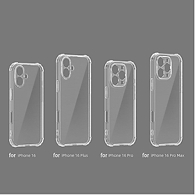 Ốp lưng dành cho iPhone 16e , iPhone 16 Pro , iPhone 16 Plus , iPhone 16 Pro Max TPU dẻo trong suốt chống sốc 4 góc cao cấp - Hàng chính hãng.