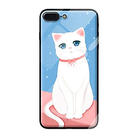 Ốp kính cường lực cho iPhone 7 Plus mẫu mèo trắng 1 - Hàng chính hãng