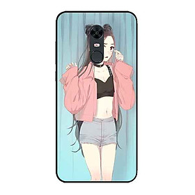 Ốp Lưng in cho Xiaomi Redmi 5 Plus Mẫu Cô Gái Áo Hồng Nền Xanh - Hàng Chính Hãng