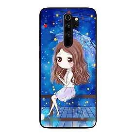 Ốp Lưng in cho Xiaomi Redmi Note 8 Pro Mẫu Nàng Che Dù nền Xanh - Hàng Chính Hãng